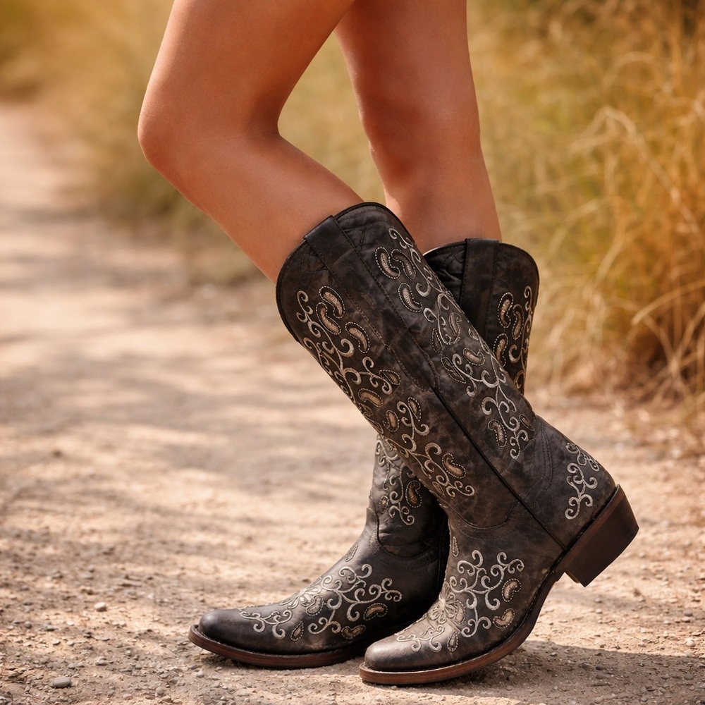 Brown Embroidered Cowboy Boots